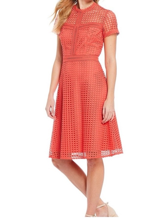 ANTONIO MELANI Dresses & Skirts - Bright coral  Eyelet Fit-and-Flare Dress